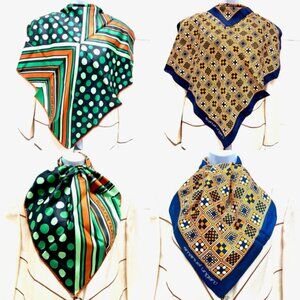 (2) Emanuel Ungaro Paris Scarfs 100% Silk 27" Green stripe Blue Orange Dot  (27